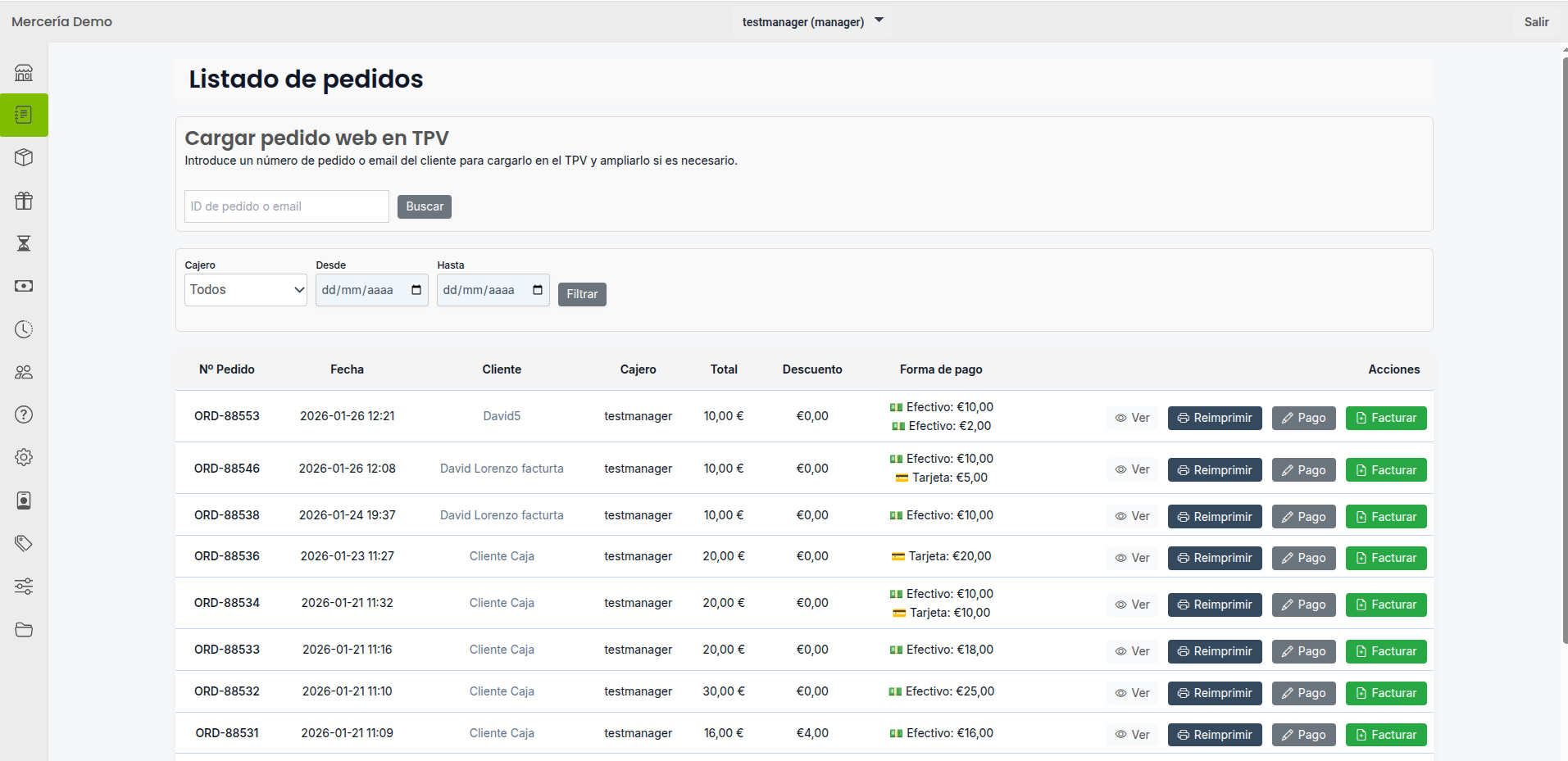Sistema de gestión de pedidos y ventas del TPV CosmicPOS